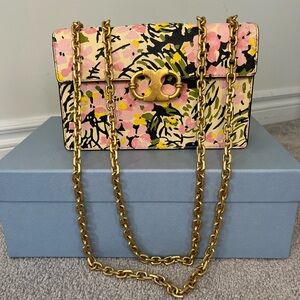 Tory Burch Floral Pink Chain Bag